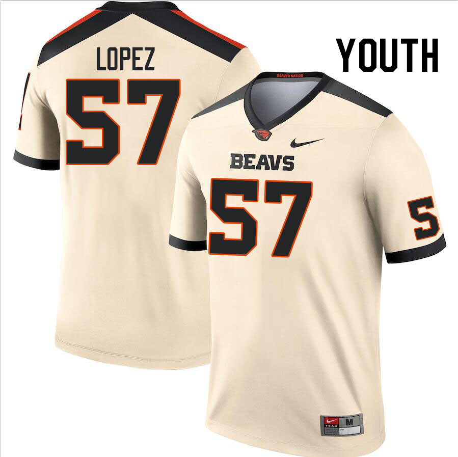 Youth #57 Dylan Lopez Oregon State Beavers College Football Jerseys Stitched Sale-Cream